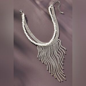 Anthropologie Pearl and Crystal Fringe Necklace NWT